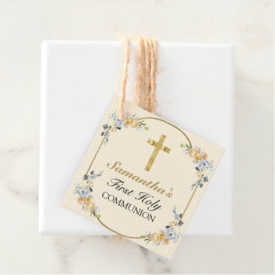Elegant Cream Girls Floral 1st Holy Communion  Favor Tags