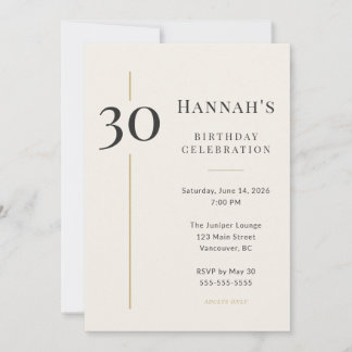 Elegant Cream & Gold 30th Birthday Invitation