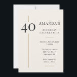 Elegant Cream & Gold 40th Birthday Invitation<br><div class="desc">Celebrate a milestone birthday in timeless style with this elegant cream and gold 40th birthday invitation. Featuring refined typography,  a minimalist layout,  and a soft neutral palette,  this design is perfect for an upscale dinner,  cocktail party,  or intimate celebration. Fully customizable for name,  date,  and details.</div>