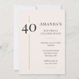 Elegant Cream & Gold 40th Birthday Invitation