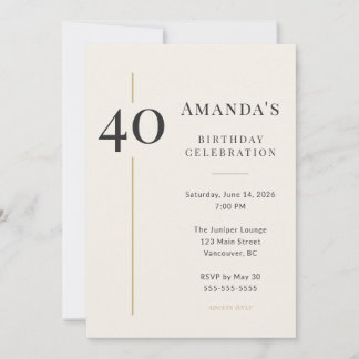 Elegant Cream & Gold 40th Birthday Invitation