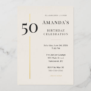 Elegant Cream & Gold 50th Birthday Celebration Foil Invitation
