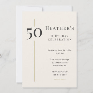 Elegant Cream & Gold 50th Birthday Invitation