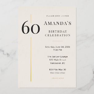 Elegant Cream & Gold 60th Birthday Celebration Foil Invitation