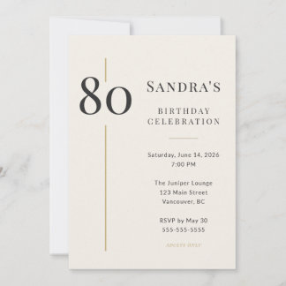 Elegant Cream & Gold 80th Birthday Invitation