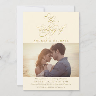 Elegant Cream Gold Calligraphy Photo Wedding Invitation