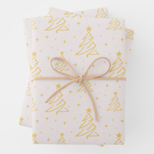 Elegant Cream Gold Christmas Tree Pattern Wrapping Paper Sheets