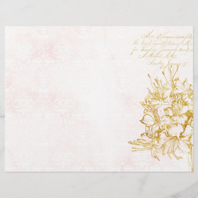 Elegant Cream & Gold Damask Scrapbook Paper (Front)