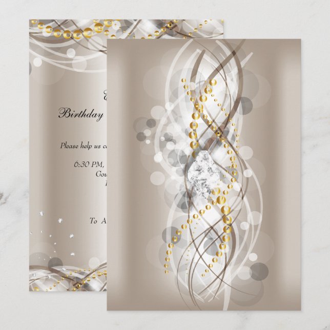 Elegant Cream Gold Diamond Jewel Party Long Invitation (Front/Back)