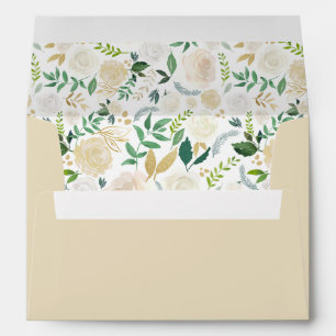 Elegant Cream Gold Floral Greenery Wedding Envelope