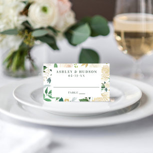 Elegant Cream Gold Floral Monogram Wedding Place Card