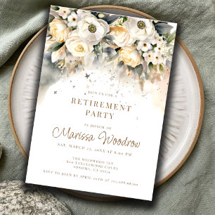 Elegant Cream Gold floral retirement.png Invitation