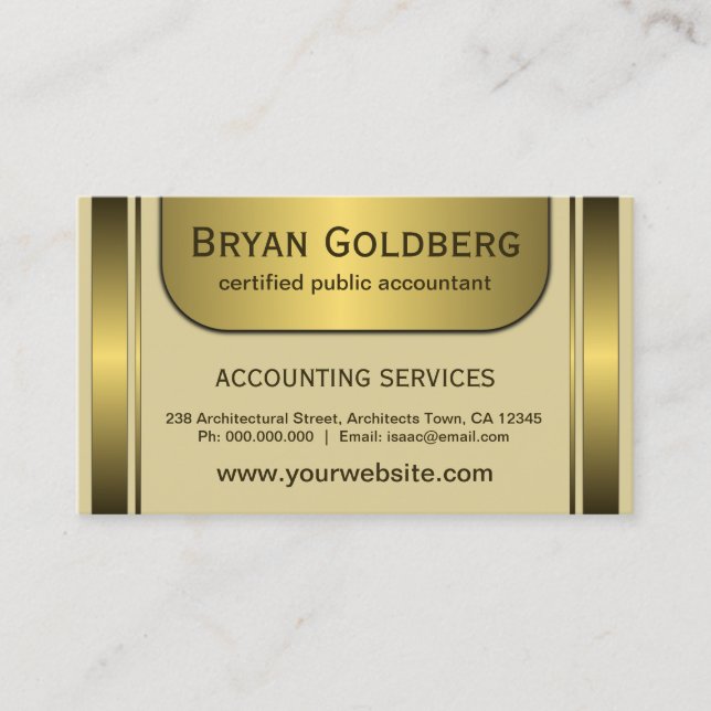 Elegant Cream & Gold Plate Standard CPA Accountant Business Card (Front)