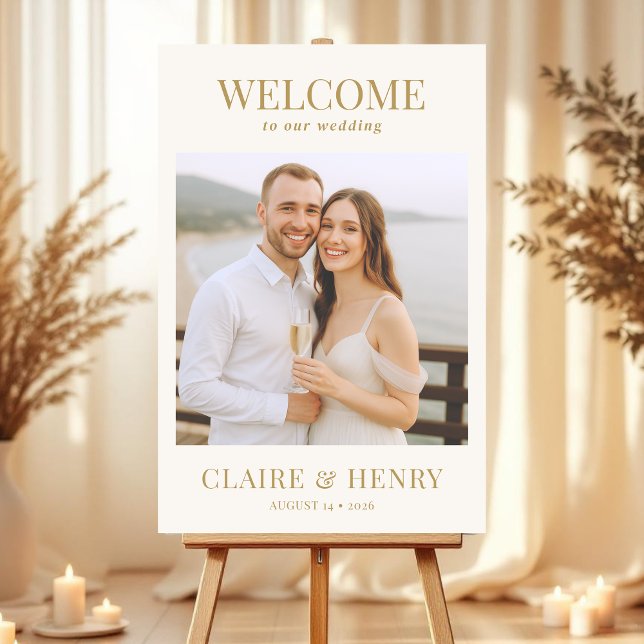Elegant Cream Gold Wedding Photo Welcome Sign (Creator Uploaded)