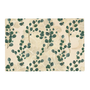 Elegant Cream Gold Whimsical Eucalyptus Greenery Placemat