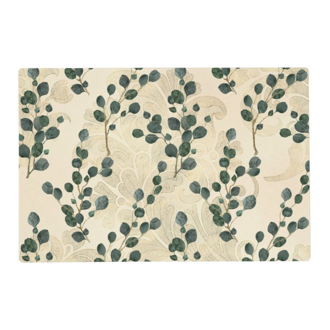 Elegant Cream Gold Whimsical Eucalyptus Greenery Placemat (Front)