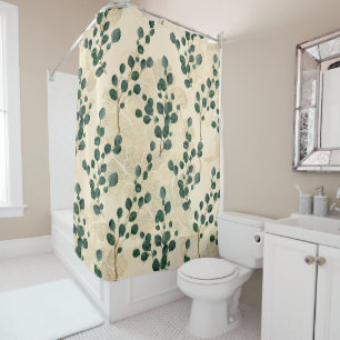Elegant Cream Gold Whimsical Eucalyptus Greenery Shower Curtain