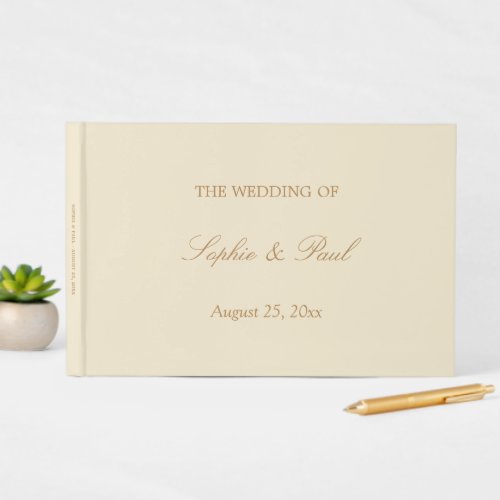 Elegant Cream Golden Beige Wedding Guest Book
