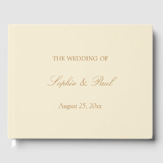 Elegant Cream Golden Beige Wedding Guest Book