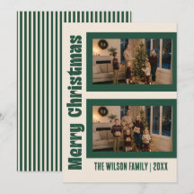 Elegant Cream & Green Custom Two Photo Christmas