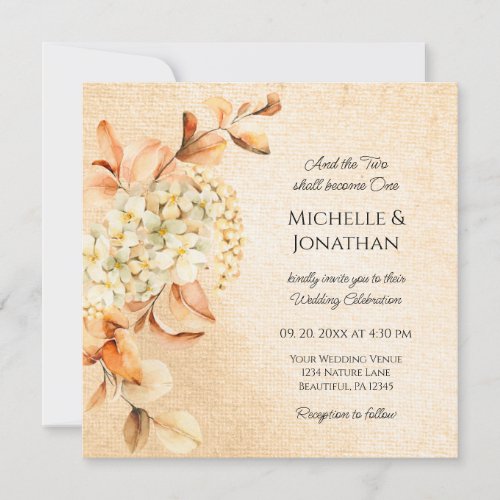Elegant Cream Hydrangea Floral Christian Wedding Invitation