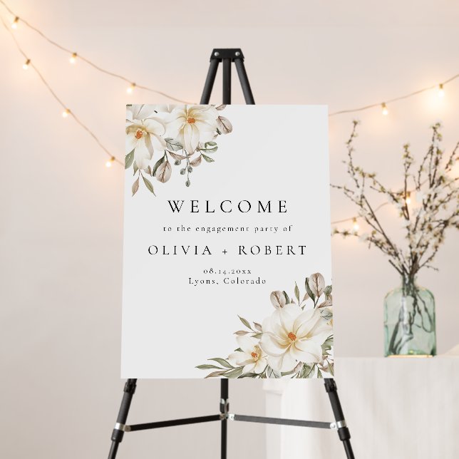 Elegant Cream Ivory Floral Engagement Welcome Foam Board (In Situ (Stand))