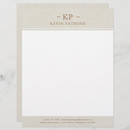 Elegant Cream Linen Gold Minimalistic Text Letterhead