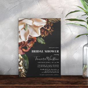 Elegant Cream Magnolia Rust Black Bridal Shower Invitation