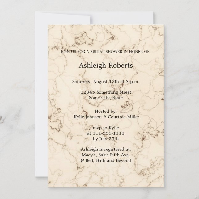 Elegant Cream Marble Bridal Shower Invitation (Front)