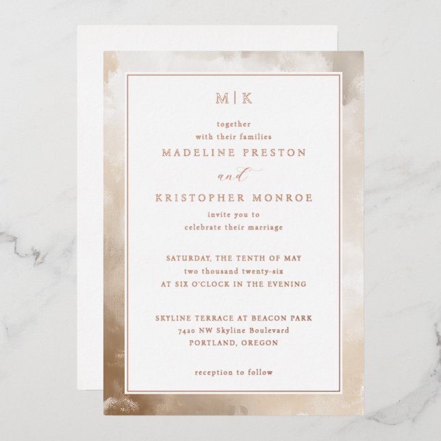 Elegant Cream Marbled Wedding Invitation Foil Invitation (Front/Back)