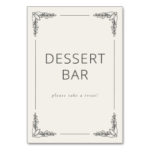 Elegant Cream Minimalist Dessert Bar Sign Table Number