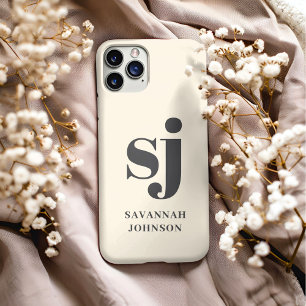 Elegant cream monogram initials iPhone 13 pro max case