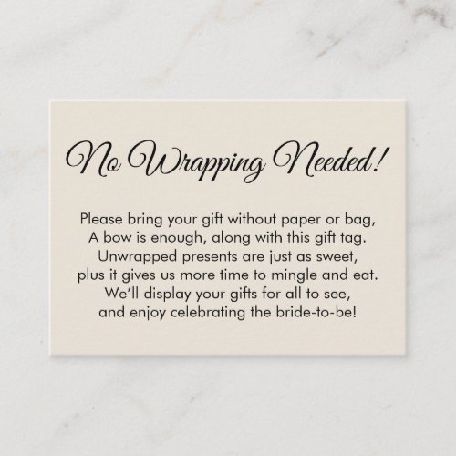 Elegant Cream No Wrapping Needed Bridal Shower Enclosure Card