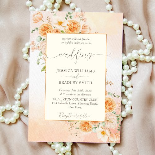 Elegant cream peach orange flowers invitation