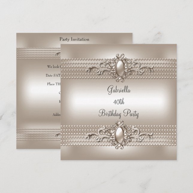 Elegant Cream Pearl 40th Birthday Party Invitation (Front/Back)