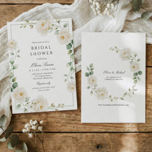 Elegant Cream Peony Rose Garden Bridal Shower Invitation