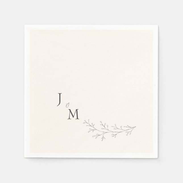 Elegant Cream Personalized Foliage Wedding Napkins (Front)