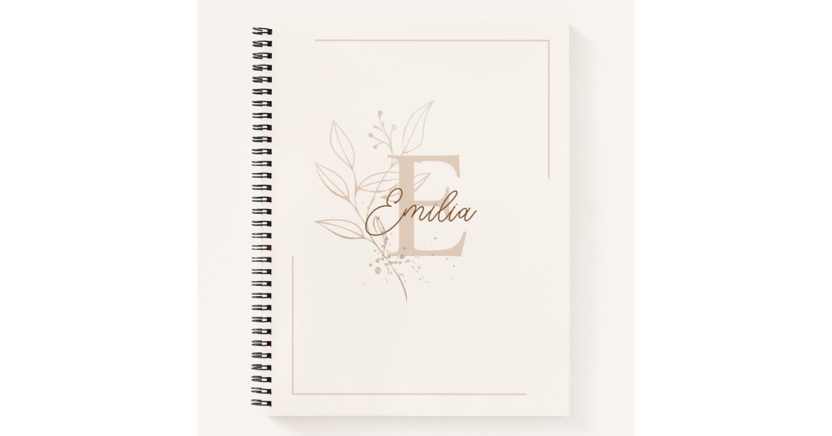 Elegant Cream Personalized Script Monogram Floral Notebook | Zazzle