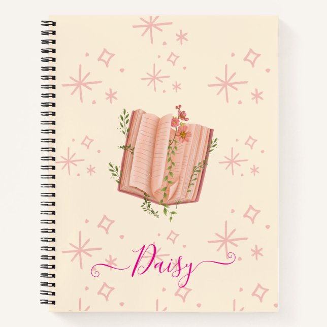 Elegant Cream pink floral starry diary  Notebook (Front)