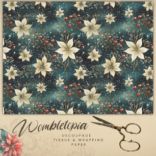 Elegant Cream Poinsettia Christmas Decoupage Tissue Paper