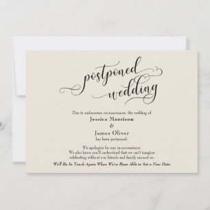 Elegant, Cream Postponed Wedding Announcement Card