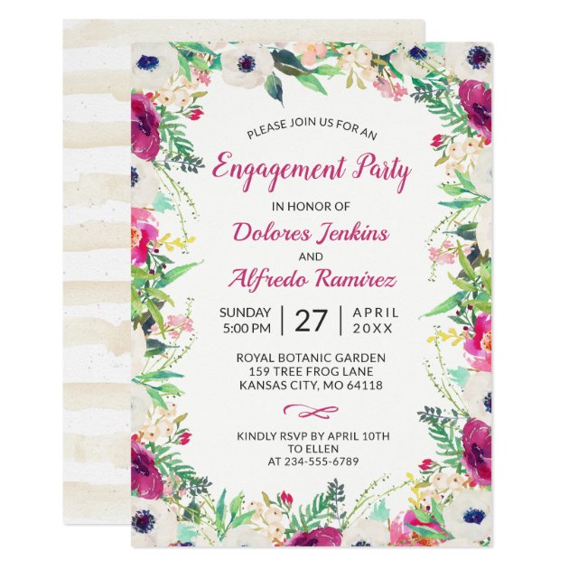 Elegant Cream Purple Floral Engagement Party Invitation