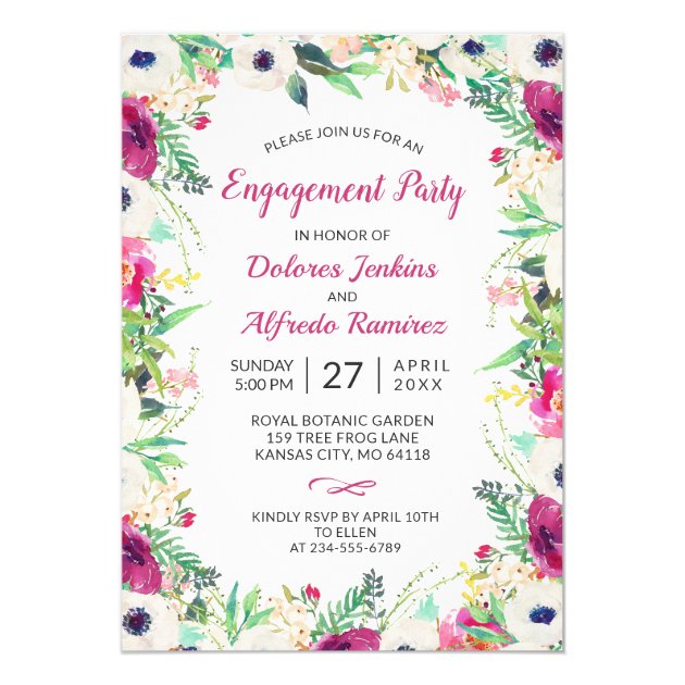 Elegant Cream Purple Floral Engagement Party Invitation