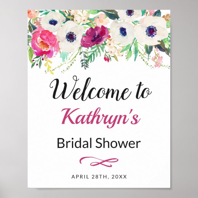 Elegant Cream Purple Flowers Bridal Shower Sign (Front)