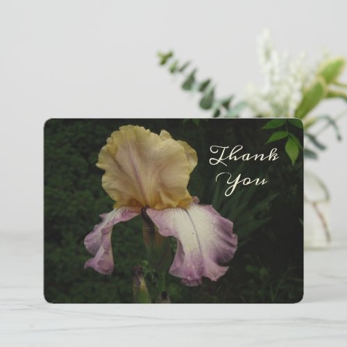 Elegant Cream Purple Iris Floral Photo Thank You Card