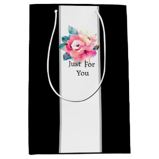 Elegant Cream Rose Black & White Striped Gift Bag