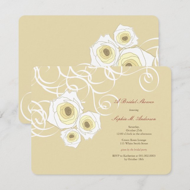 Elegant Cream Roses & Swirls Bridal Shower Invite (Front/Back)
