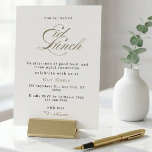 Elegant Cream Script Minimalist Eid Lunch Party Invitation