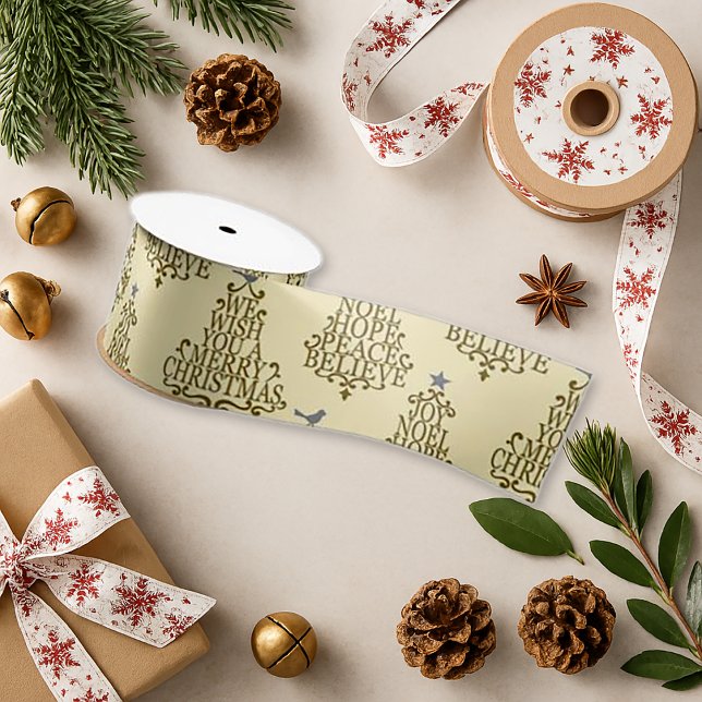 Elegant Cream Script Noel Christmas Satin Ribbon (Creator Uploaded)