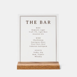 Elegant Cream Serif Bar Menu Acrylic Sign